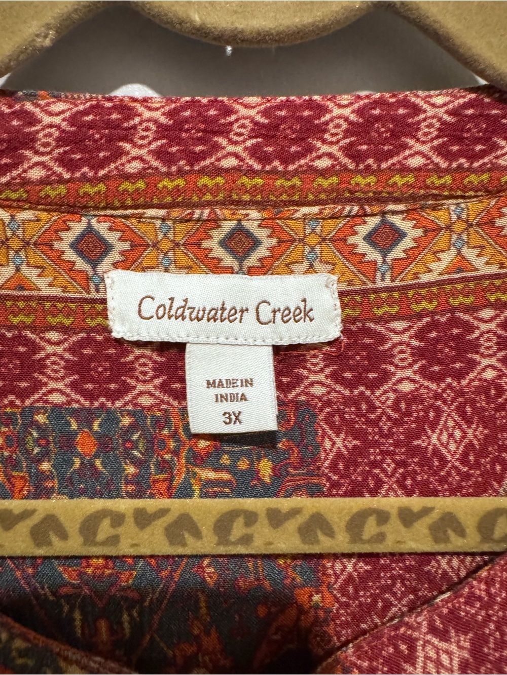 Coldwater Creek Red Orange Patchwork Button-Front Top Boho 3X - Picture 2 of 3